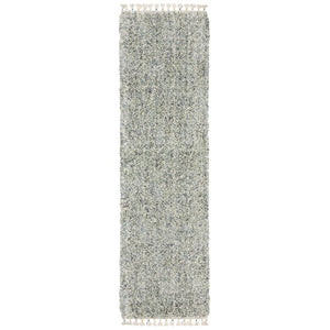 HomeRoots 5' Light Blue and Ivory Abstract Shag Area Rug with Fringed Edges for Cozy, Modern Living Spaces 8' Runner 576084