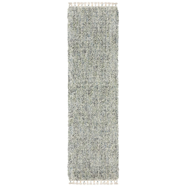 HomeRoots 5' Light Blue and Ivory Abstract Shag Area Rug with Fringed Edges for Cozy, Modern Living Spaces 8' Runner 576084