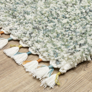 Homeroots 5' Light Blue Abstract Shag Area Rug With Fringe - Soft, Stain-resistant, Perfect For Homes With Kids! 8' Runner Polypropylene 576084