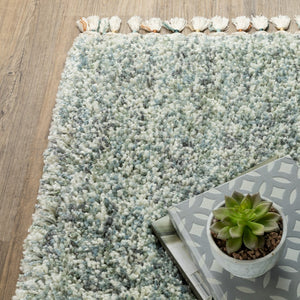 Homeroots 5' Light Blue Abstract Shag Area Rug With Fringe - Soft, Stain-resistant, Perfect For Homes With Kids! 8' Runner Polypropylene 576084