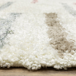 Homeroots 8' Ivory Striped Shag Runner Rug With Fringe - Stylish, Stain Resistant, Perfect For Any Decor! 8' Runner Polypropylene 576086