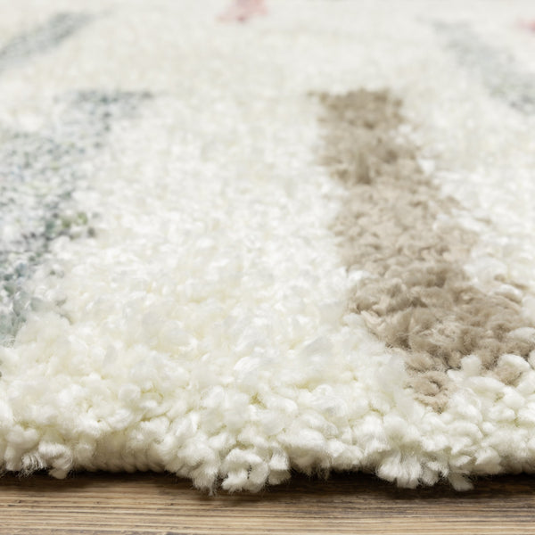 Homeroots 8' Ivory Striped Shag Runner Rug With Fringe - Stylish, Stain Resistant, Perfect For Any Decor! 8' Runner Polypropylene 576086