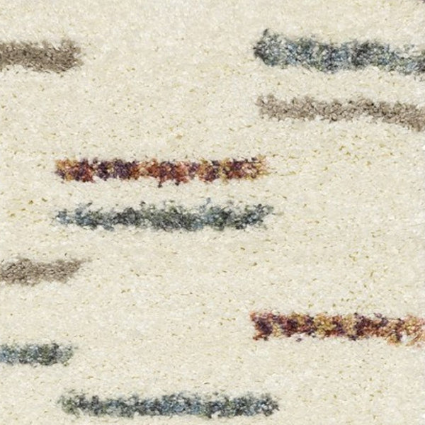 Homeroots 8' Ivory Striped Shag Runner Rug With Fringe - Stylish, Stain Resistant, Perfect For Any Decor! 8' Runner Polypropylene 576086