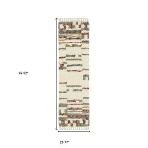 Homeroots 5' Cozy Tan Gray Ivory Abstract Shag Area Rug With Fringe – Stylish, Stain-resistant, Soft Luxury 8' Runner Polypropylene 576088