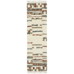 HomeRoots 5' Abstract Shag Area Rug in Tan, Gray, and Ivory with Fringe – Soft, Durable, and Stylish Décor Solution 8' Runner 576088