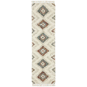 HomeRoots 5' Cozy Southwestern Shag Area Rug in Ivory, Red & Orange with Trendy Fringed Edges for Any Space 8' Runner 576089