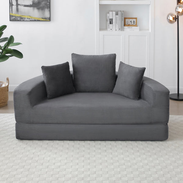 English Elm Convertible Corduroy Cloud Couch Bed with High-Density Foam, Boneless Futon Lounger for Cozy Relaxation Gray W2677P388981