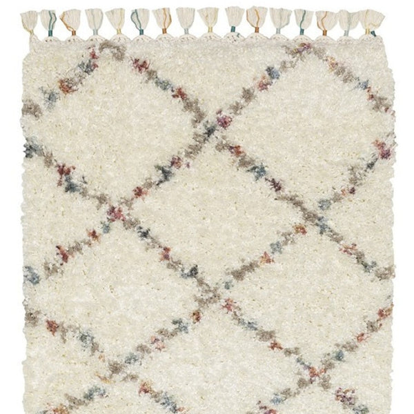 HomeRoots 5' Diamond Shag Area Rug in Gray, Ivory & Tan with Fringed Edges - Soft, Stylish & Durable Decor 8' Runner 576090
