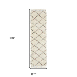 HomeRoots 5' Diamond Shag Area Rug in Gray, Ivory & Tan with Fringed Edges - Soft, Stylish & Durable Decor 8' Runner 576090
