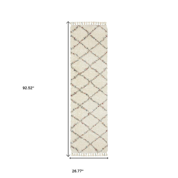 HomeRoots 5' Diamond Shag Area Rug in Gray, Ivory & Tan with Fringed Edges - Soft, Stylish & Durable Decor 8' Runner 576090