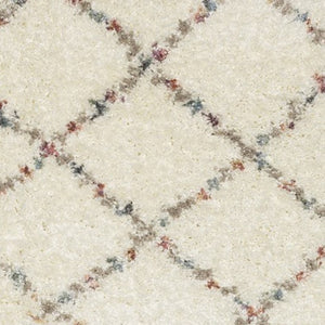 HomeRoots 5' Diamond Shag Area Rug in Gray, Ivory & Tan with Fringed Edges - Soft, Stylish & Durable Decor 8' Runner 576090