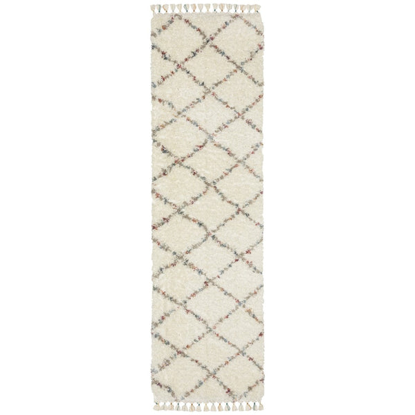 HomeRoots 5' Diamond Shag Area Rug in Gray, Ivory & Tan with Fringed Edges - Soft, Stylish & Durable Decor 8' Runner 576090