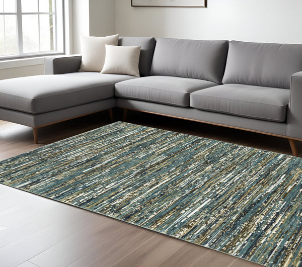 Homeroots 3' Stylish Blue Striped Area Rug - Stain Resistant, Comfortable Texture, Perfect For Homes With Kids & Pets 8' X 11' Polypropylene,Polyester 576091