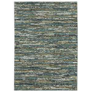 HomeRoots 3' Blue, Brown & Ivory Striped Area Rug - Durable, Stain-Resistant for High-Traffic Areas & Style 8' X 11' 576091
