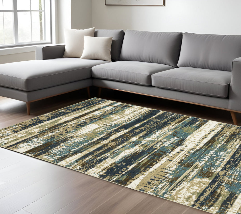 Homeroots 3' Beige Abstract Area Rug - Stylish Power Loom Design For Comfort, Stain Resistant & Versatile Decor 8' X 11' Polypropylene,Polyester 576092