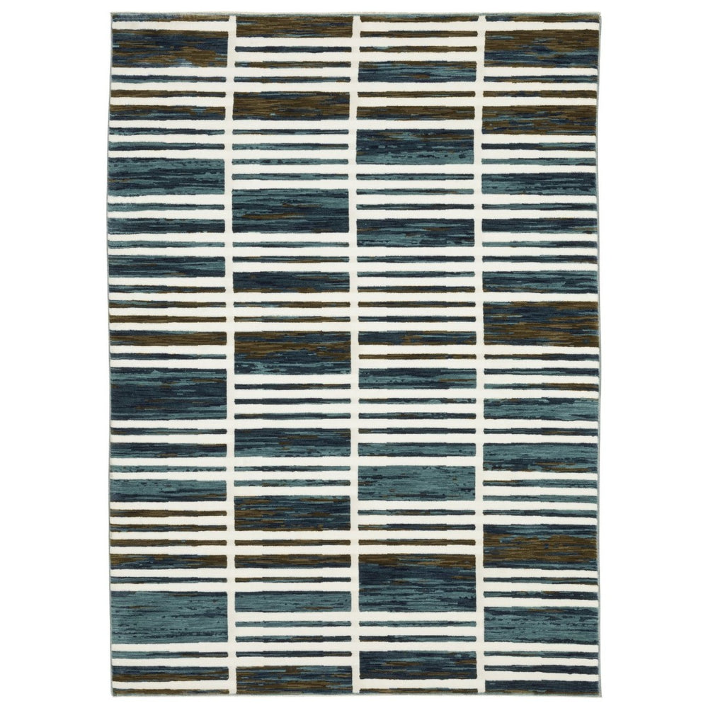 HomeRoots 3' Ivory and Blue Geometric Area Rug - Soft, Durable, and Stylish for Modern Living Spaces 8' X 11' 576095