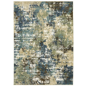 Homeroots 3' Abstract Blue Area Rug - Stain Resistant, Soft Texture, Perfect For Kids & Pets, Adds Warmth 8' X 11' Polypropylene,Polyester 576096