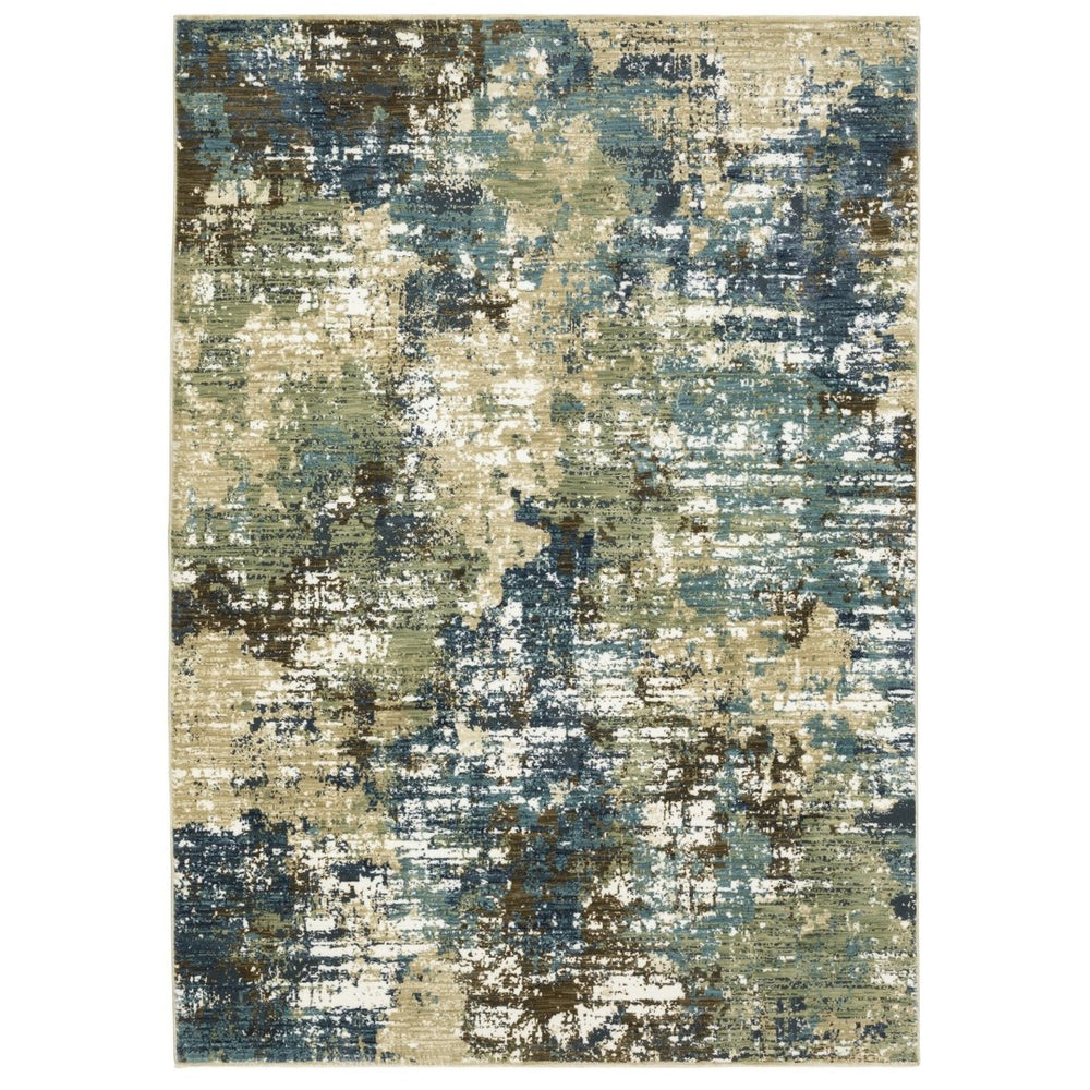 HomeRoots 3' Blue and Green Abstract Area Rug – Durable, Stain Resistant, Perfect for Modern Homes with Kids & Pets 8' X 11' 576096