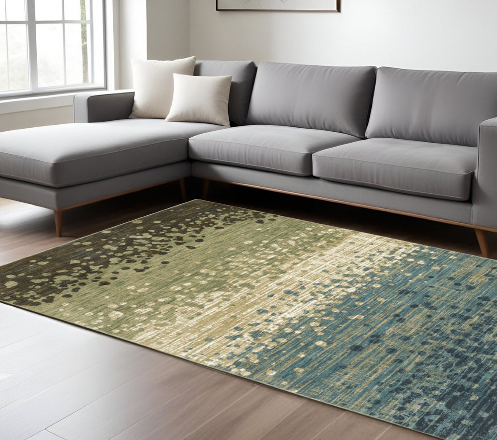 HomeRoots 3' Modern Abstract Area Rug in Calming Blue & Brown – Durable, Soft, Stain-Resistant Design for Homes 8' X 11' 576098