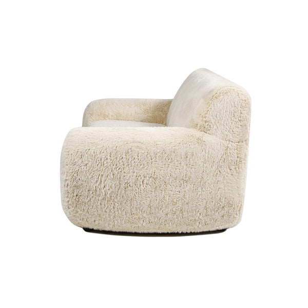 English Elm Jennifer Taylor Home - Summit 83" Faux Sheepskin Overstuffed Sofa in Cream Beige Faux Fur — Luxe Mongolian Softness, Cozy Statement Piece B2719P238349