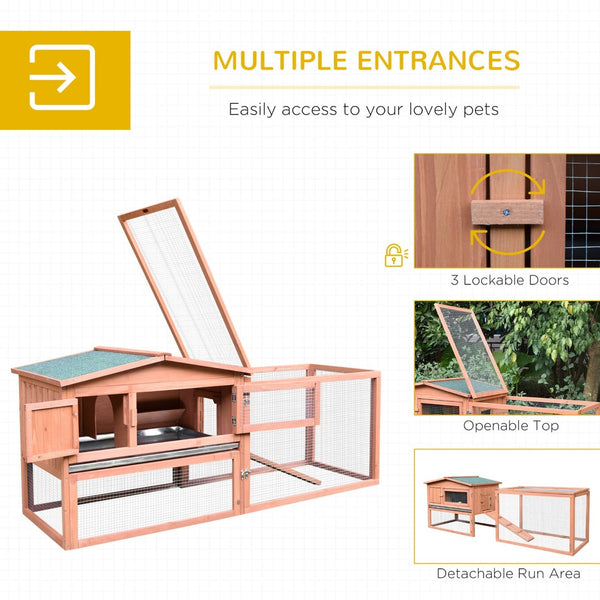 English Elm Rabbit Hutch Outdoor Fir Wood Two Level Small Animal Enclosure with Weatherproof Roof T3971P383917