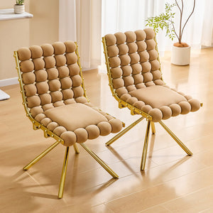 English Elm Cream Dutch Velvet Swivel Chair Tufted Bubble Backrest Glam Armless Accent Seat Brown,Gold W3875P448018
