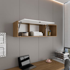 English Elm Sahara 47" Wide One-Door Wall Cabinet with 3 Shelves, Pull-Up Door, White & Natural Oak Finish B070P337156
