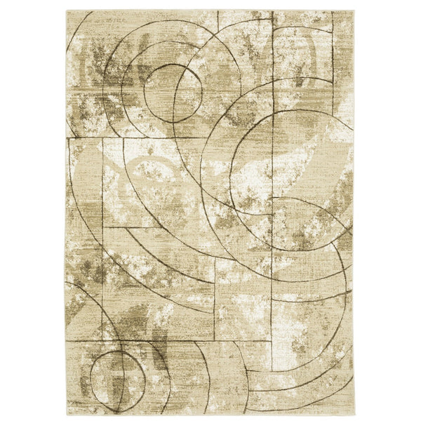 Homeroots 3' Artistic Beige Geometric Power Loom Area Rug - Stain Resistant, Perfect For Kids And Pets 8' X 11' Polypropylene,Polyester 576100