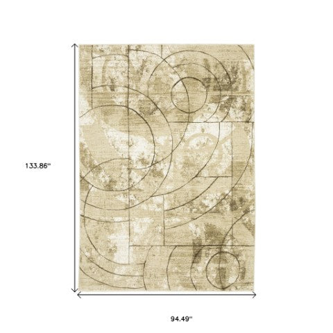 Homeroots 3' Artistic Beige Geometric Power Loom Area Rug - Stain Resistant, Perfect For Kids And Pets 8' X 11' Polypropylene,Polyester 576100