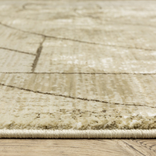 Homeroots 3' Artistic Beige Geometric Power Loom Area Rug - Stain Resistant, Perfect For Kids And Pets 8' X 11' Polypropylene,Polyester 576100