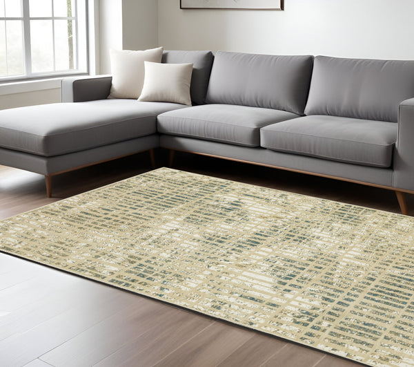 Homeroots 3' Beige Geometric Area Rug - Stylish, Stain Resistant Design For Kid And Pet-friendly Spaces 8' X 11' Polypropylene,Polyester 576102