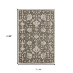 Homeroots 4' Gray Oriental Area Rug - Stylish, Stain-resistant Design For Cozy Spaces And Modern Decor 8' X 11' Polyester 576103
