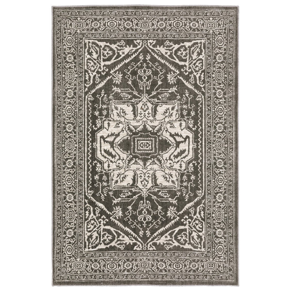 Homeroots 5' Ivory And Gold Oriental Area Rug - Stain Resistant, Stylish Design For Any Home Decor 8' X 11' Polyester 576104