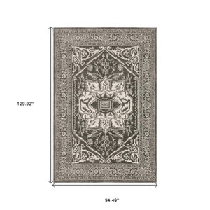 Homeroots 5' Ivory And Gold Oriental Area Rug - Stain Resistant, Stylish Design For Any Home Decor 8' X 11' Polyester 576104