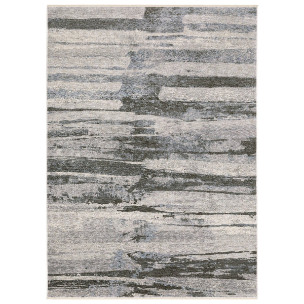 Homeroots 3' Gray Abstract Power Loom Area Rug With Fringe - Stylish, Stain-resistant Design For Any Decor 8' X 11' Polyester 576109
