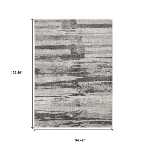 Homeroots 3' Gray Abstract Power Loom Area Rug With Fringe - Stylish, Stain-resistant Design For Any Decor 8' X 11' Polyester 576109