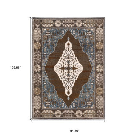 Homeroots 4' Gray Medallion Area Rug – Stain-resistant, Soft Texture, Perfect For Kids & Pets, Stylish Decor 8' X 11' Polyester 576110
