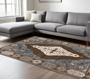 Homeroots 4' Gray Medallion Area Rug – Stain-resistant, Soft Texture, Perfect For Kids & Pets, Stylish Decor 8' X 11' Polyester 576110