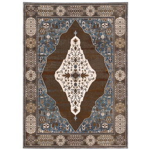 HomeRoots 4' Gray and Blue Medallion Area Rug – Durable, Stylish Design for Entryways, Bedrooms, and More! 8' X 11' 576110