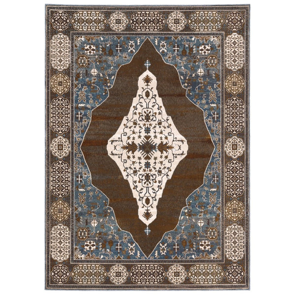 HomeRoots 4' Gray and Blue Medallion Area Rug – Durable, Stylish Design for Entryways, Bedrooms, and More! 8' X 11' 576110