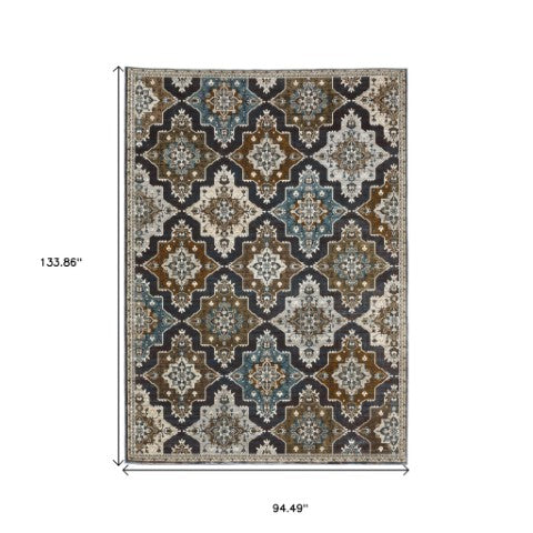 Homeroots 10' Blue Medallion Area Rug - Stain Resistant, Stylish Design For Living Spaces With Kids & Pets 8' X 11' Polyester 576111