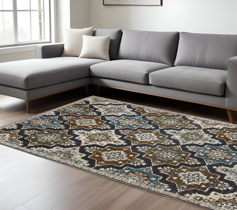 Homeroots 10' Blue Medallion Area Rug - Stain Resistant, Stylish Design For Living Spaces With Kids & Pets 8' X 11' Polyester 576111