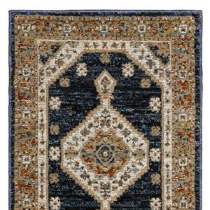 Homeroots 2' Blue Medallion Power Loom Area Rug - Stain Resistant, Soft Texture Perfect For Homes With Kids & Pets 8' Runner Polypropylene 576112