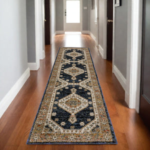 Homeroots 2' Blue Medallion Power Loom Area Rug - Stain Resistant, Soft Texture Perfect For Homes With Kids & Pets 8' Runner Polypropylene 576112