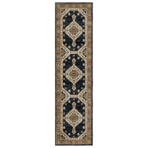 HomeRoots 3' Blue and Orange Medallion Area Rug - Stylish, Durable, Stain-Resistant Design for Any Room 8' Runner 576112