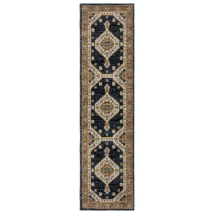 Homeroots 2' Blue Medallion Power Loom Area Rug - Stain Resistant, Soft Texture Perfect For Homes With Kids & Pets 8' Runner Polypropylene 576112