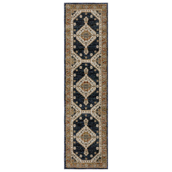 Homeroots 2' Blue Medallion Power Loom Area Rug - Stain Resistant, Soft Texture Perfect For Homes With Kids & Pets 8' Runner Polypropylene 576112