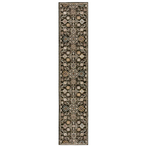 HomeRoots 3' Classic Brown, Black, and Tan Oriental Area Rug – Stylish, Stain-Resistant Home Essential 8' Runner 576113