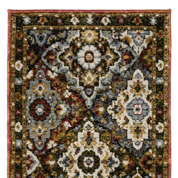 Homeroots 2' Charming Medallion Area Rug In Red, Yellow & Ivory - Stain Resistant For Homes With Kids & Pets 8' Runner Polypropylene 576114