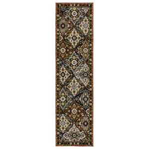 HomeRoots 3' Elegant Red and Ivory Tan Medallion Area Rug – Durable, Stain-Resistant Design for High-Traffic Spaces 8' Runner 576114